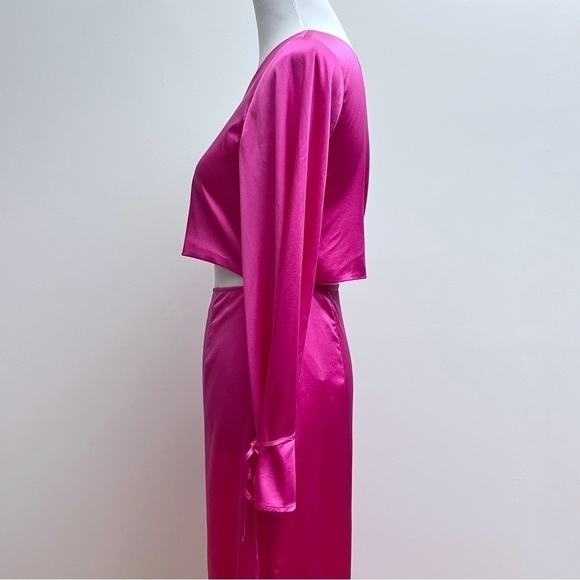 Silk Maison Hot Pink Silk Cut out Asymmetrical One Shoulder Midi Slip Dress NWT - Picture 7 of 16